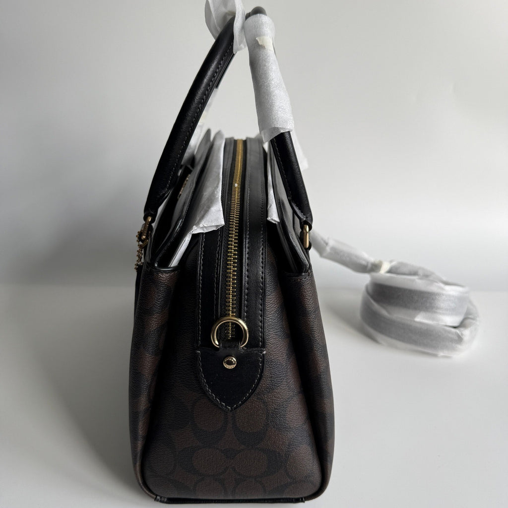 Coach Darcie Carryall Brown Black Signature Canvas Satchel CH488