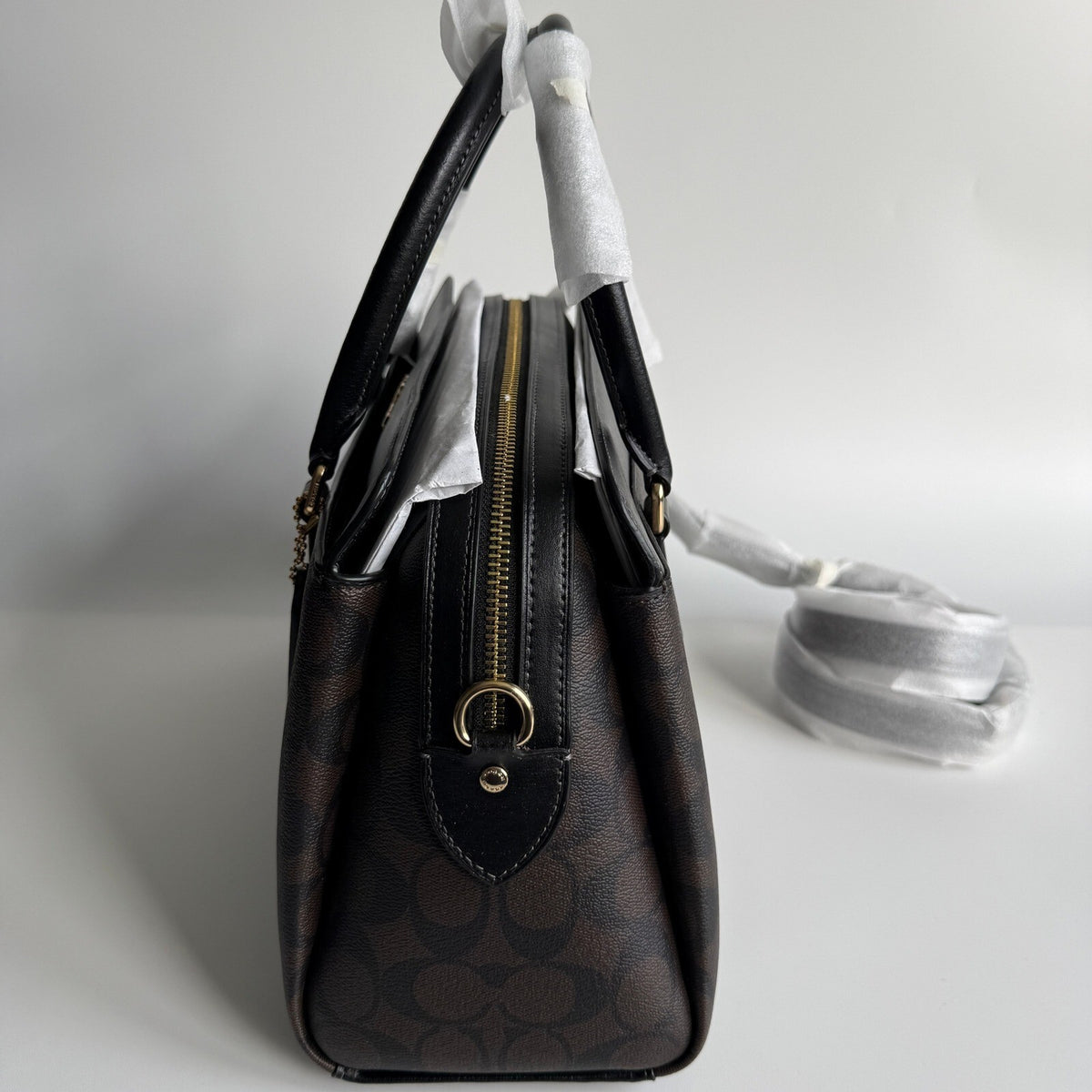 Coach Darcie Carryall Brown Black Signature Canvas Satchel CH488