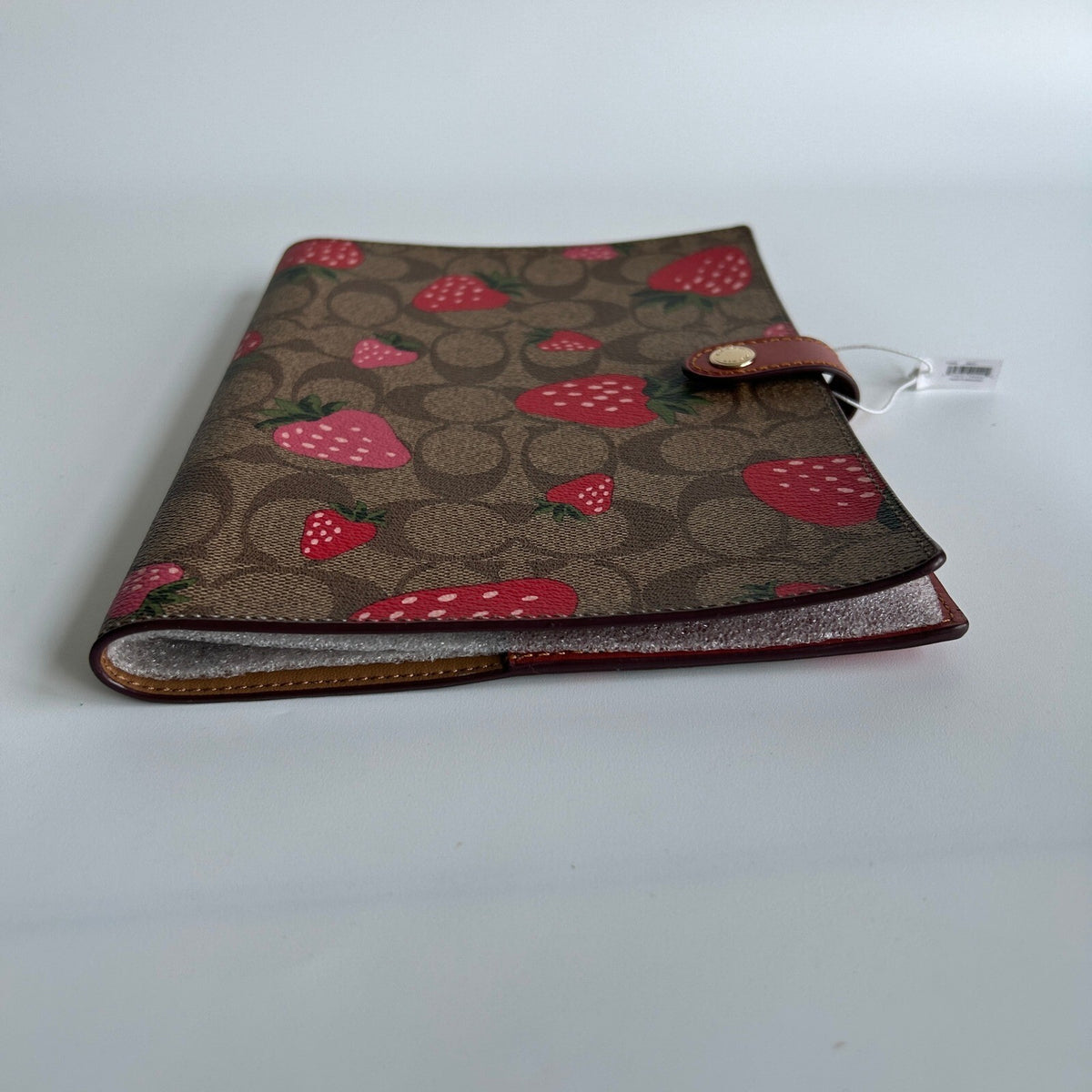 Coach Notebook Cover Signature Canvas Strawberry Print Brown Leather CH490