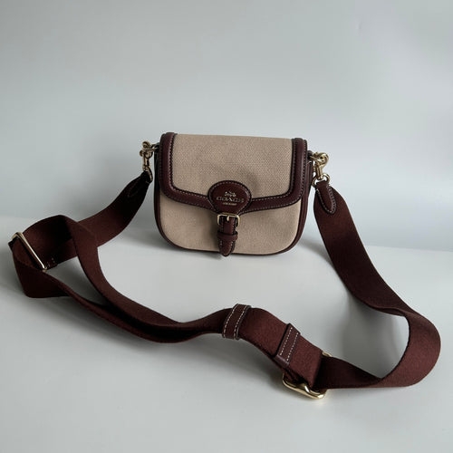 Coach Amelia Small Saddle Bag Natural Multi Canvas Leather Crossbody CR257