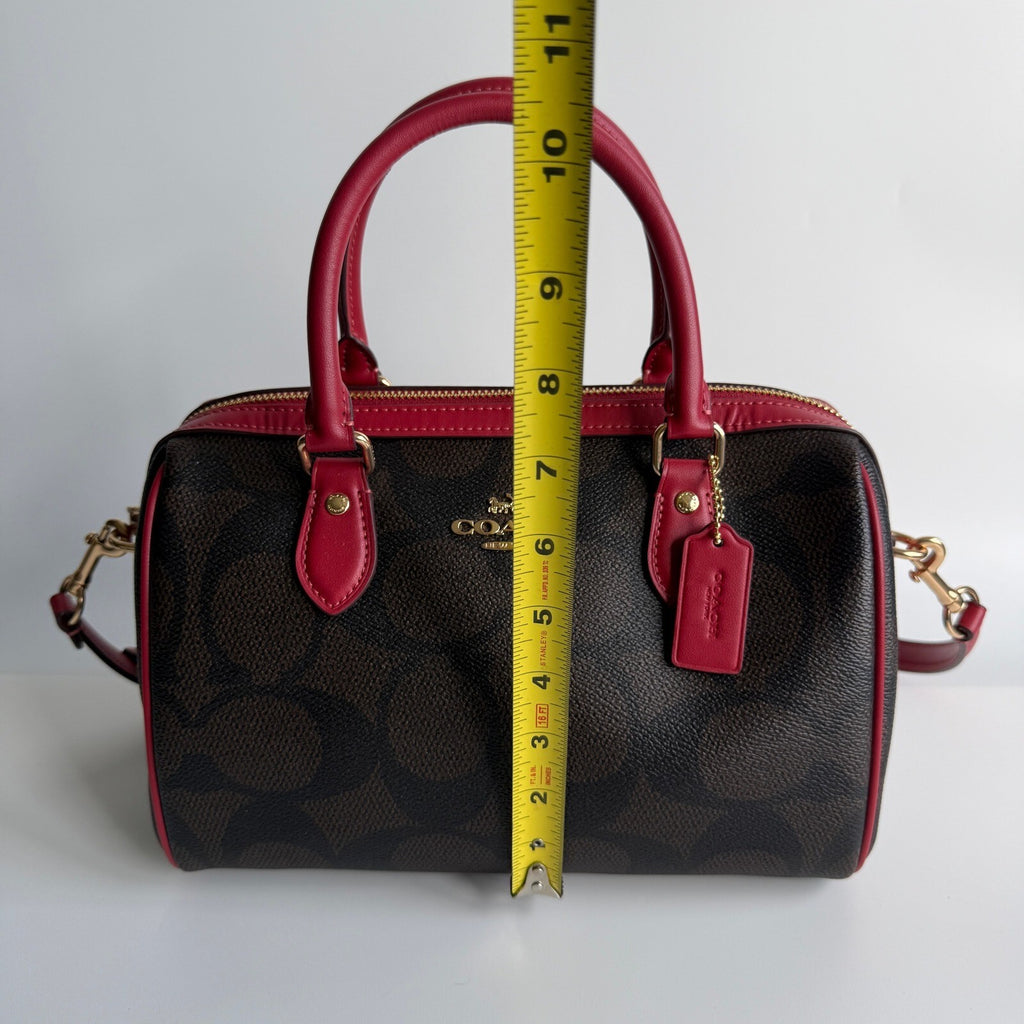 Coach Rowan Satchel Brown Red Signature Canvas Crossbody CV961