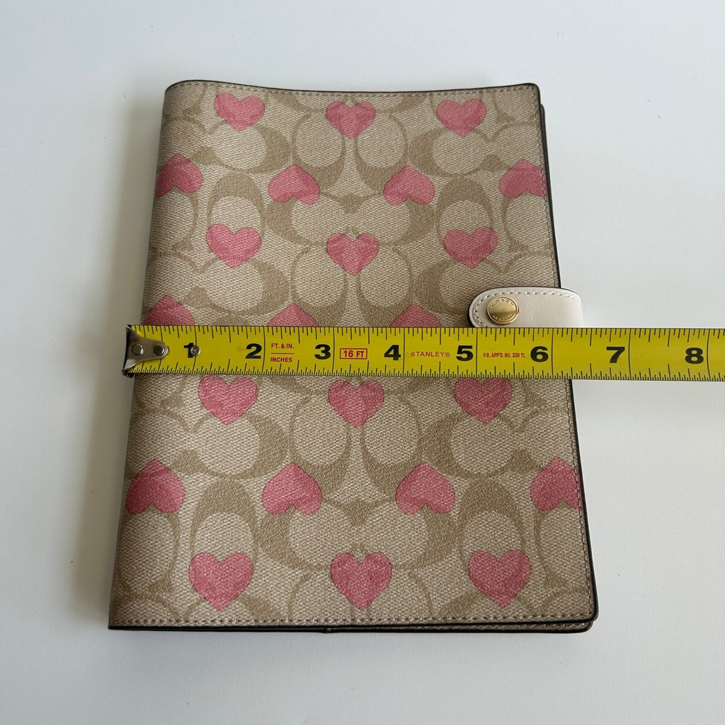 Coach Notebook Cover Pink Heart Khaki Signature Canvas Snap Closure CP378