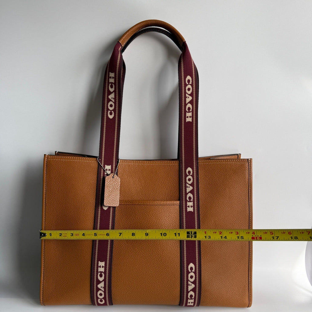 Coach Large Smith Tote Brown Leather Logo Webbing Strap CM716 Bag