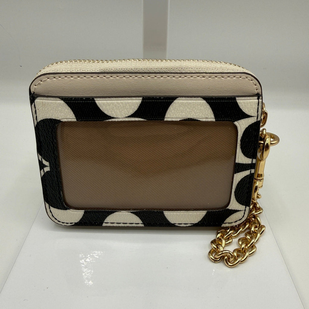 Coach Zip Card Case Black White Signature Canvas Leather Wallet CP468