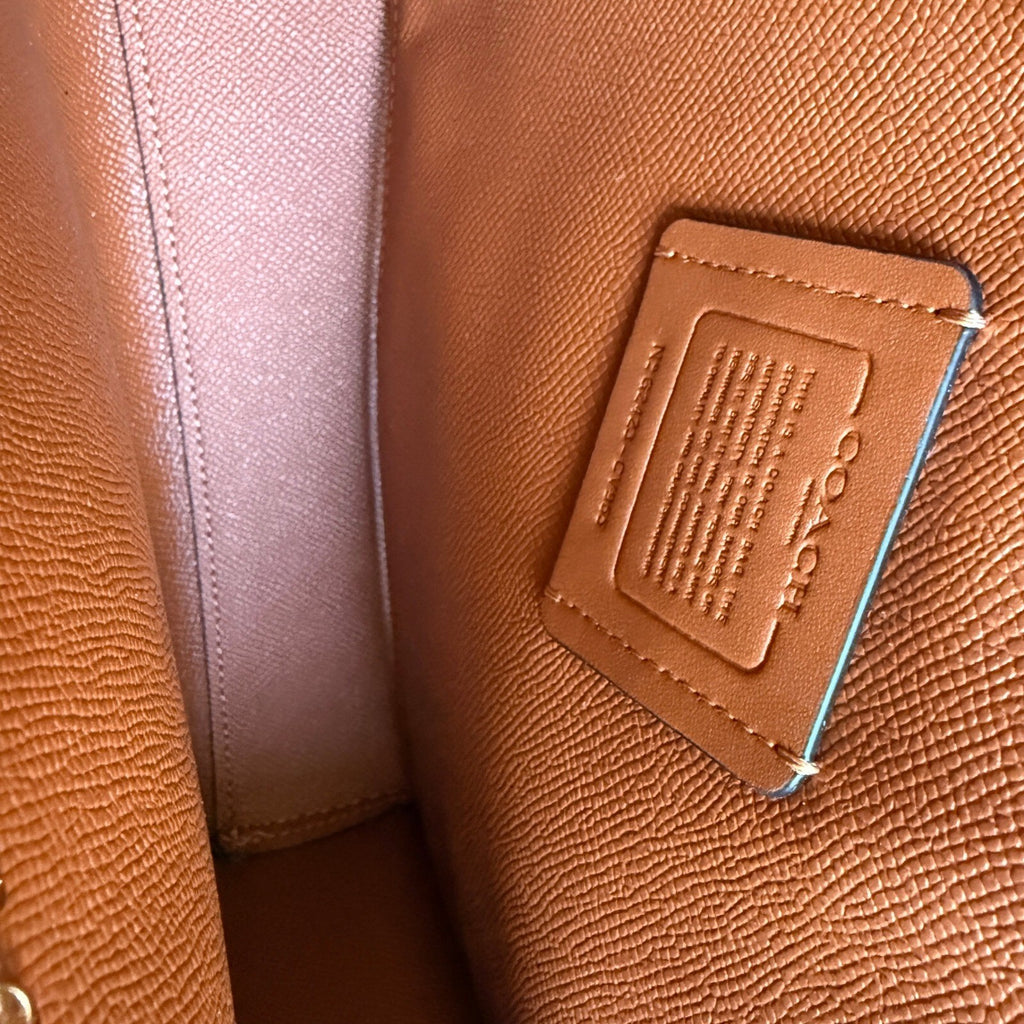 Coach Mollie Tote 25 Tan Black Signature Canvas Leather Bag CV909