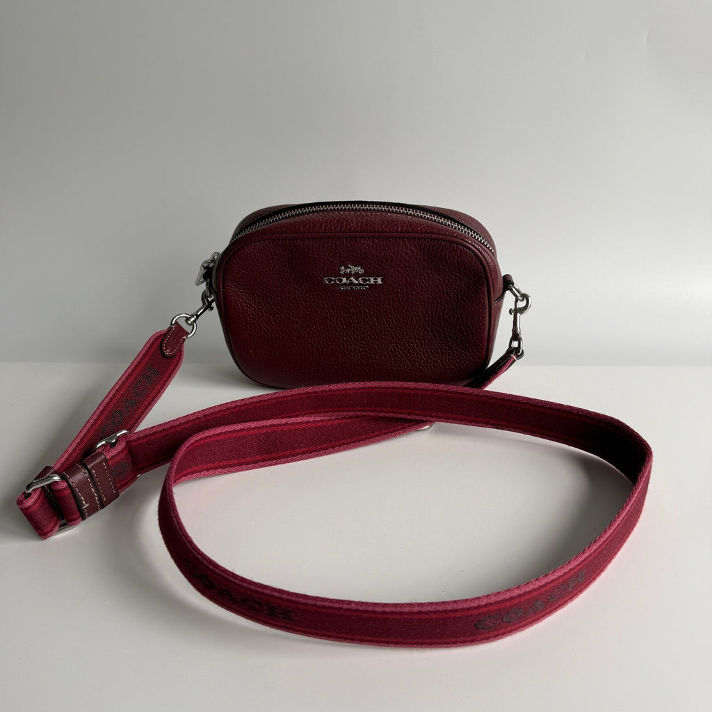Coach Mini Jamie Camera Bag Burgundy Pebbled Leather Crossbody CH689