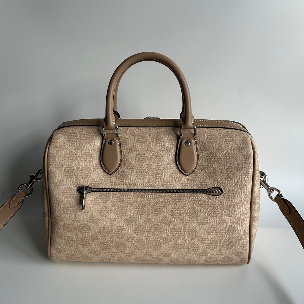 Coach Large Rowan Satchel Sand Taupe Signature Canvas Bag CV959