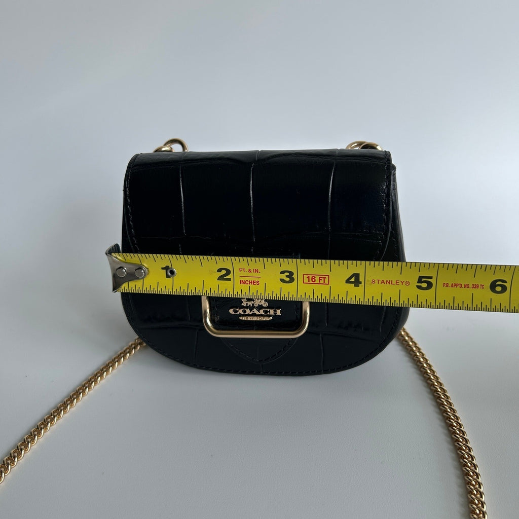 Coach Morgan Mini Wallet Card Case on a Chain Black Croc Embossed Leather CN379
