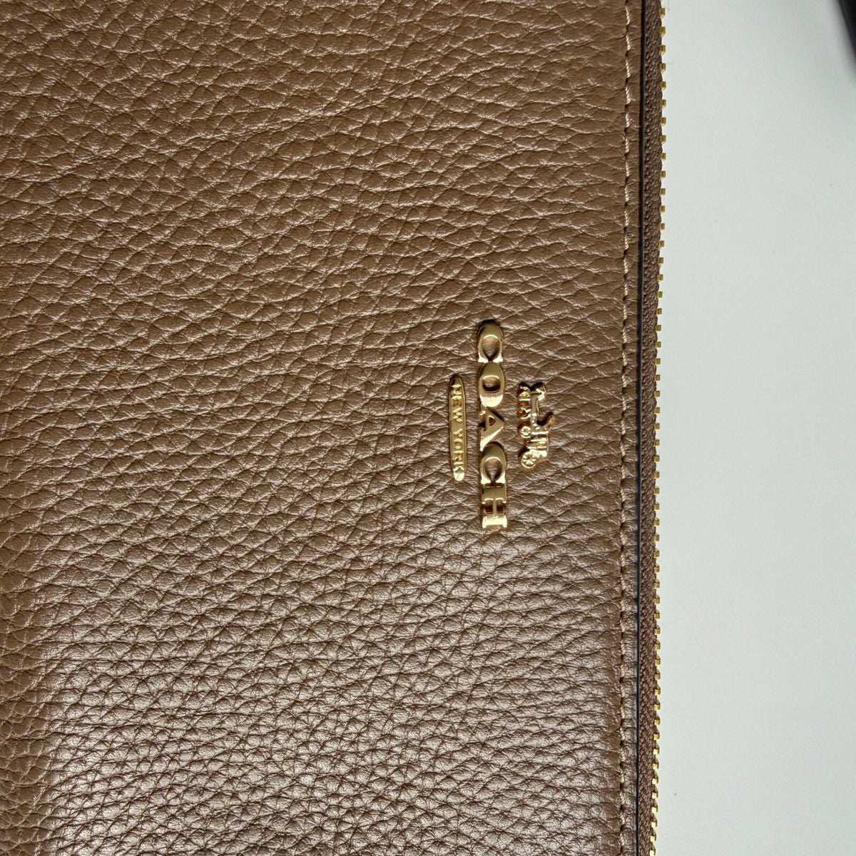 Coach Long Zip Around Wallet Taupe Leather Wristlet C4451