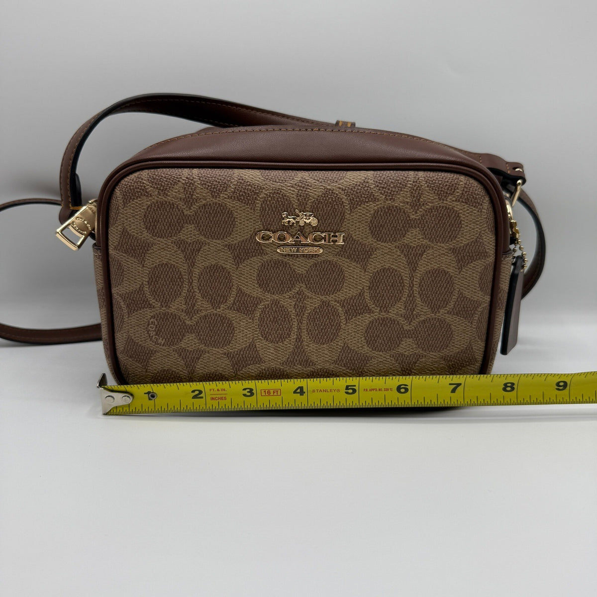 Coach Mini Jamie Camera Bag Khaki Signature Canvas Crossbody CY752