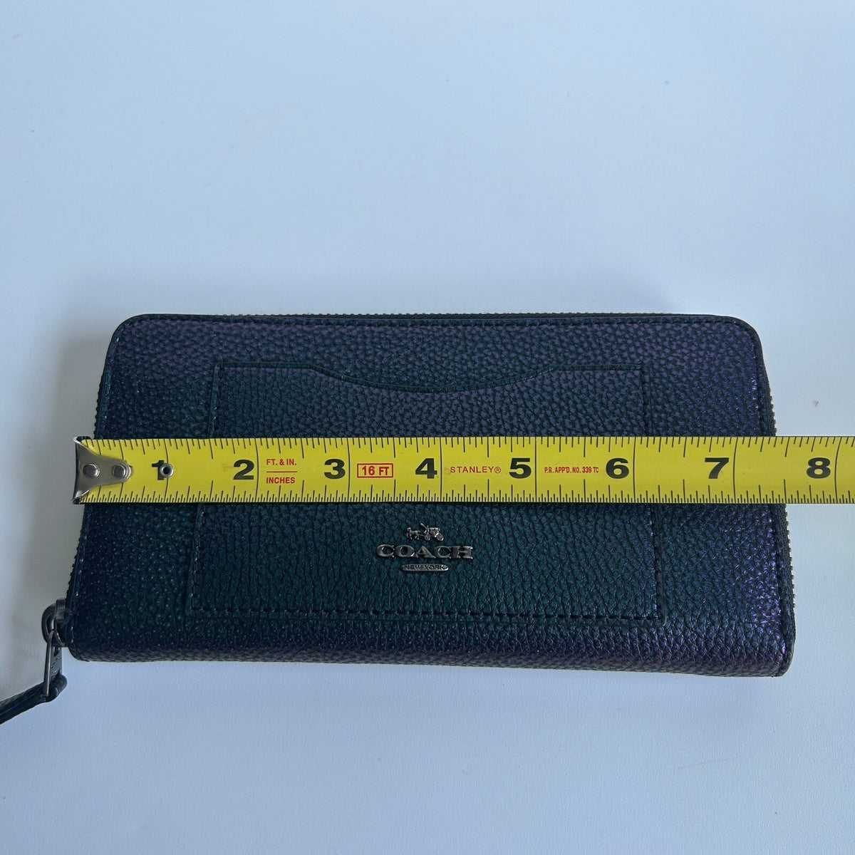 Coach Accordion Zip Around Metallic Green Crossgrain Leather Wallet F54007