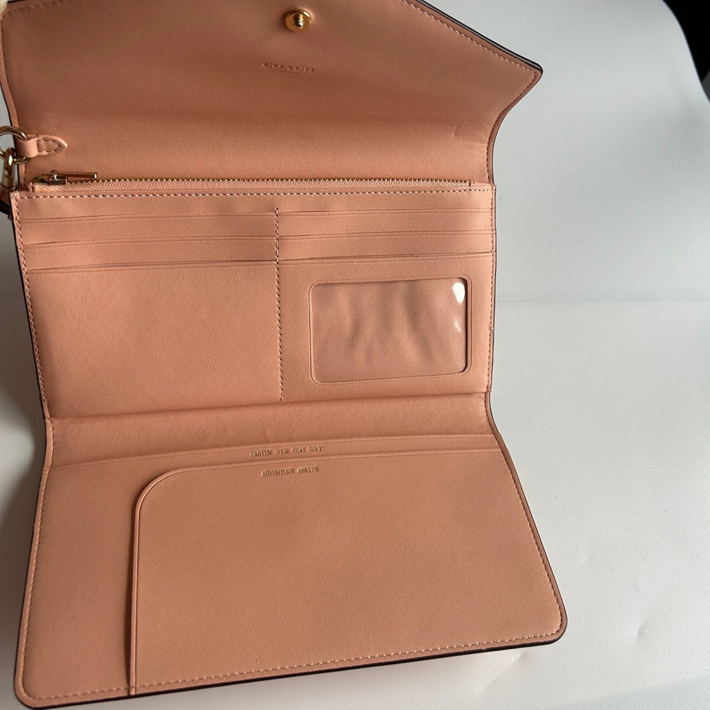 Coach Travel Envelope Wallet Mystical Floral Pink Leather Wristlet C8708