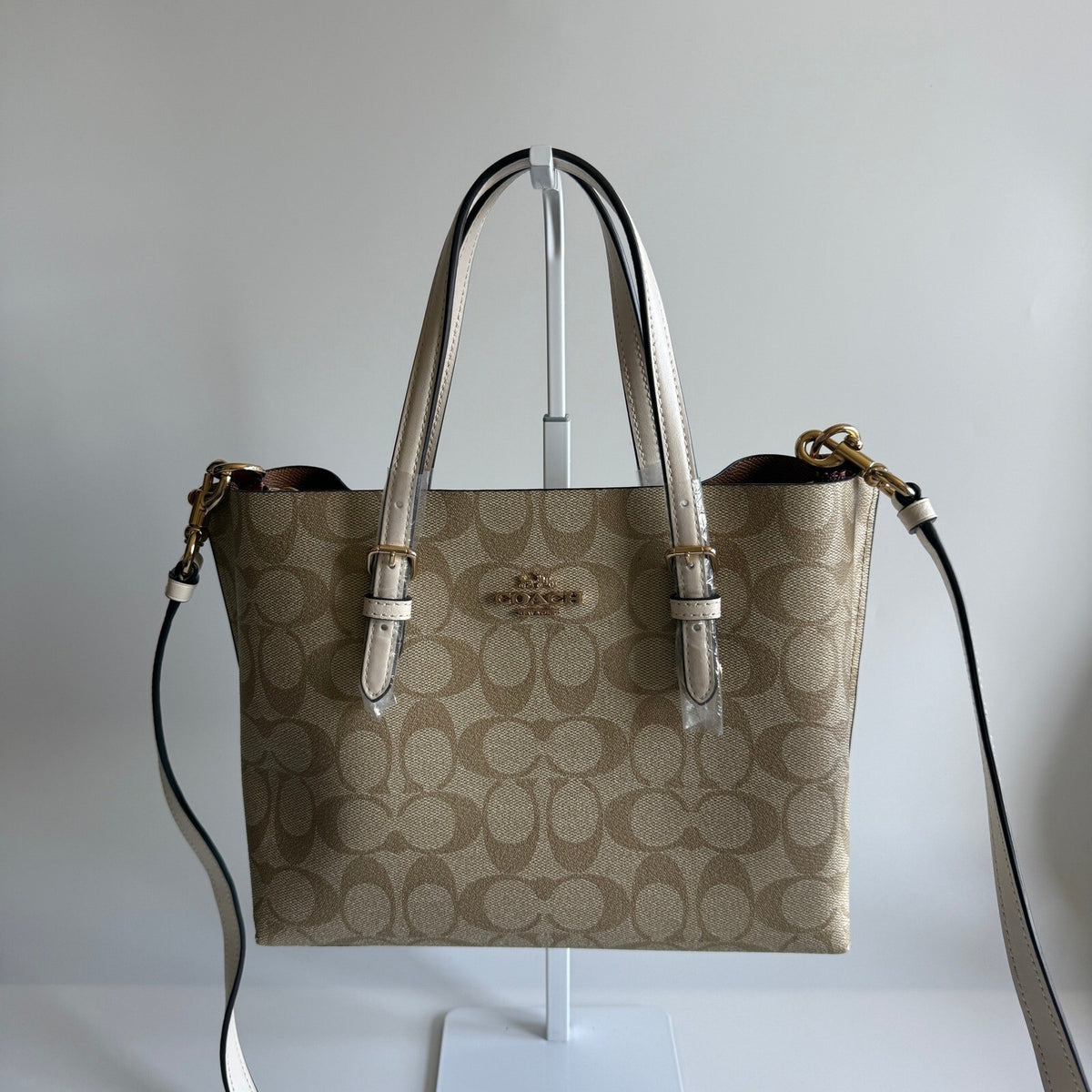Coach Mollie Tote 25 Khaki Chalk Signature Canvas Leather Bag C4250