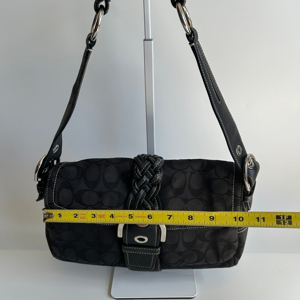 Coach Soho Signature Flap Black Canvas Leather Shoulder Bag 6314