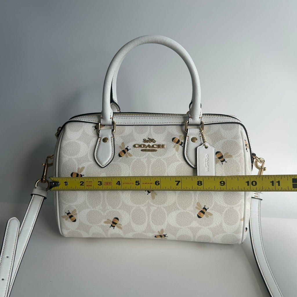 Coach Rowan Satchel Glacier White Signature Canvas Bee Print C8591