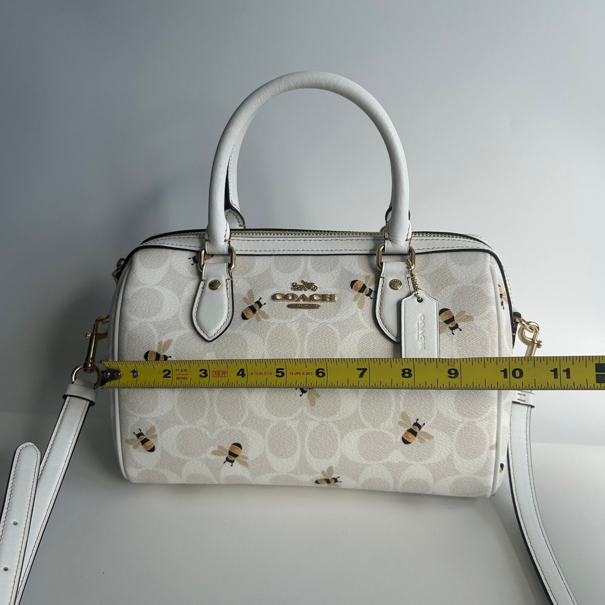 Coach Rowan Satchel Glacier White Signature Canvas Bee Print C8591
