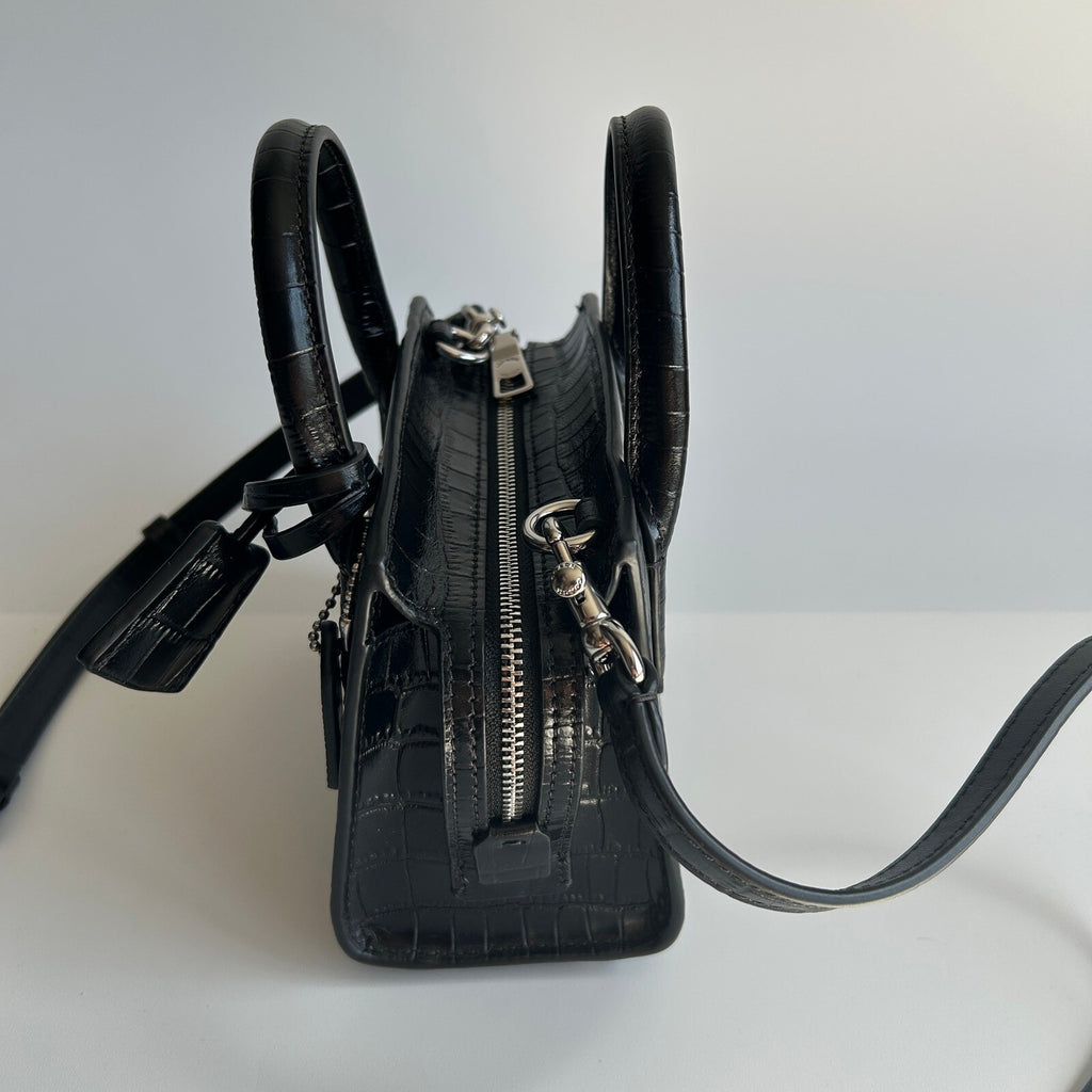 Coach Andrea Mini Carryall Black Croc Embossed Leather Satchel CR209