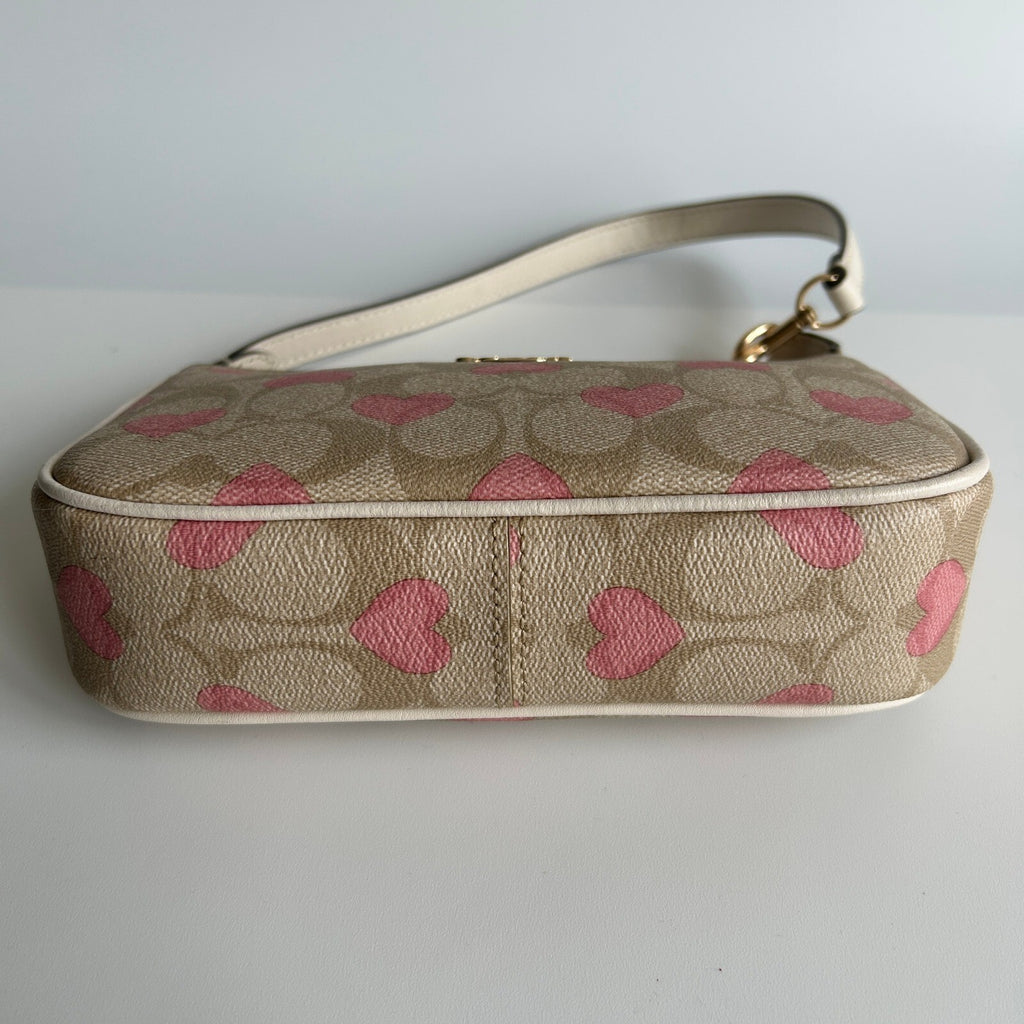 Coach Nolita 19 Pink Heart Khaki Signature Canvas Mini Shoulder Bag CQ144