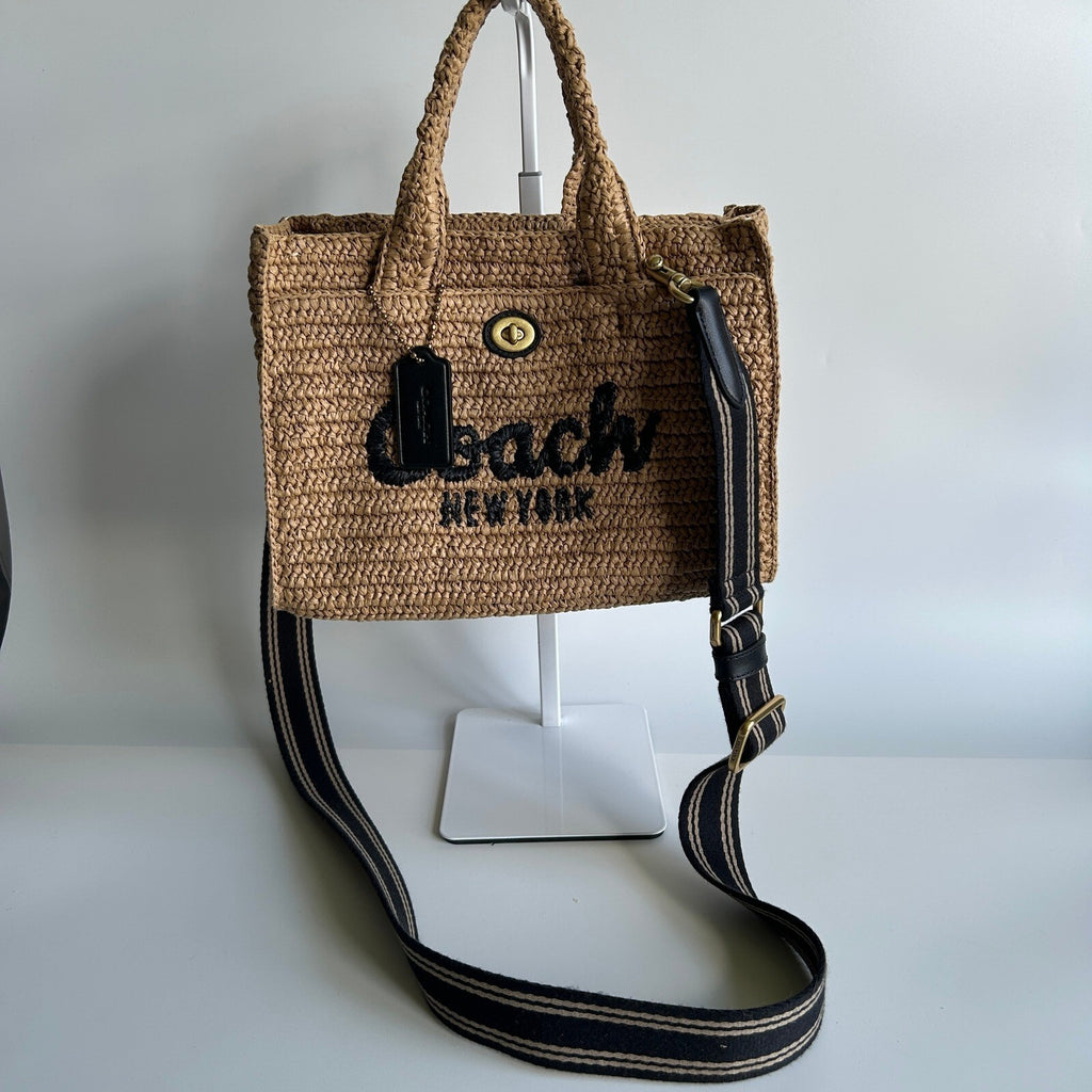 Coach Cargo Tote 26 Straw Natural Tan Crossbody Handbag CAM62