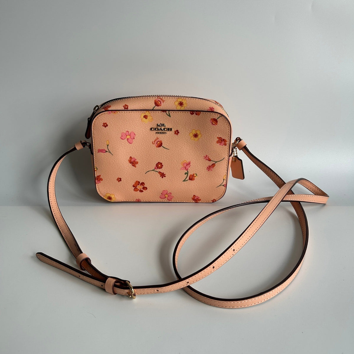 Coach Mini Camera Bag Faded Blush Floral Leather Crossbody C8699