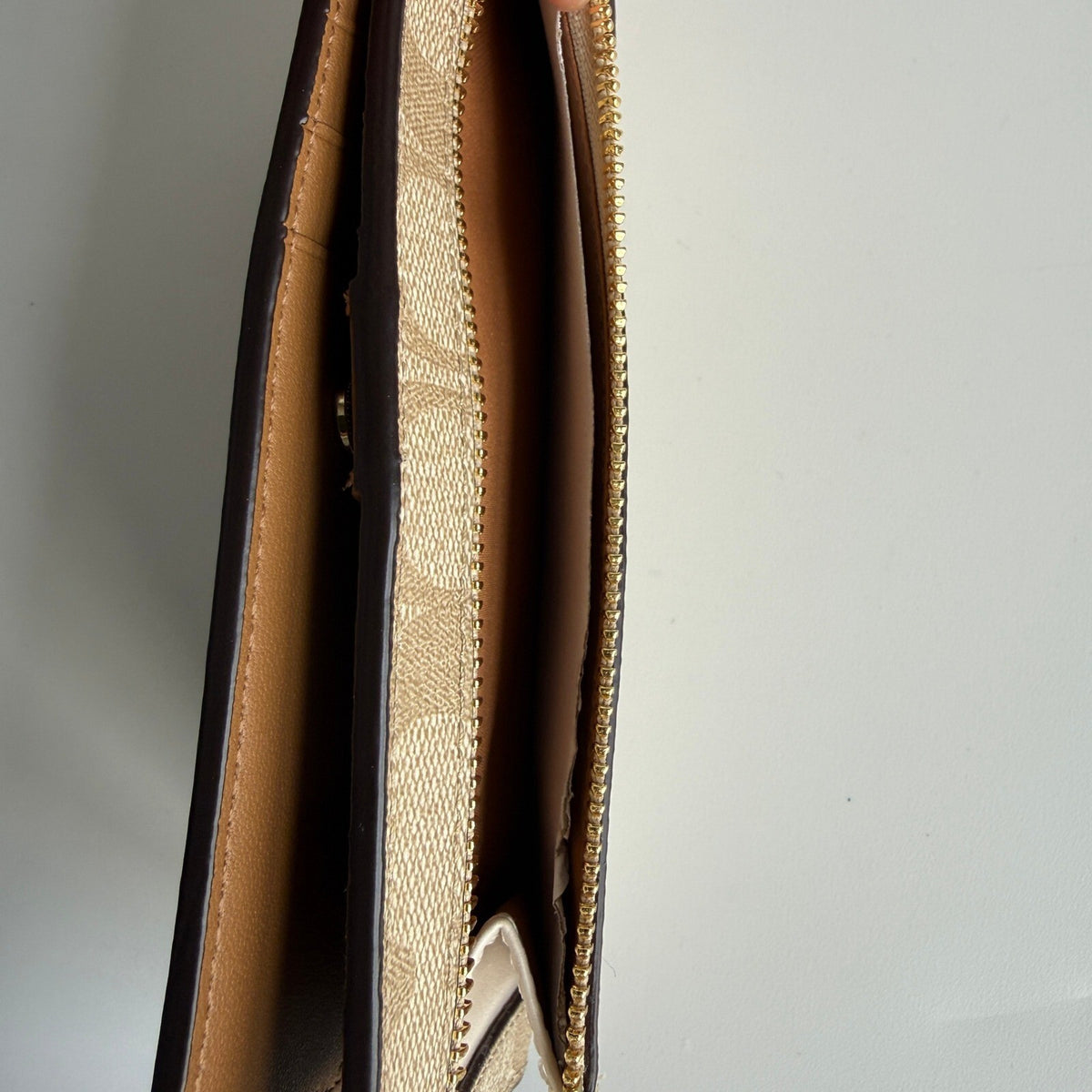 Coach Slim Wallet Khaki Signature Canvas Smooth Leather C3549