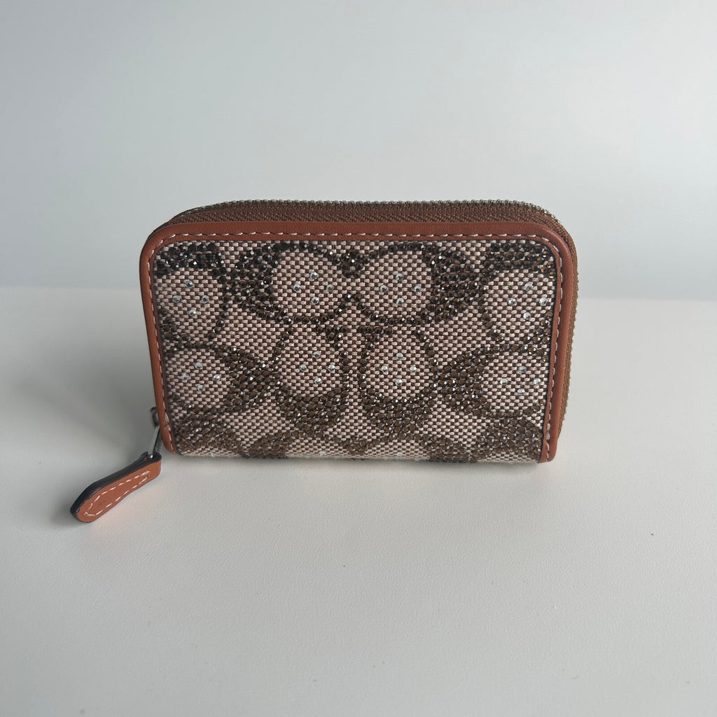 Coach Essential Small Zip Around Crystal Signature Jacquard Wallet CX244
