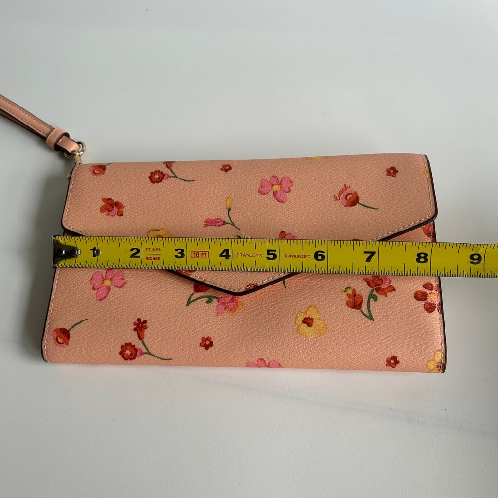 Coach Travel Envelope Wallet Mystical Floral Pink Leather Wristlet C8708