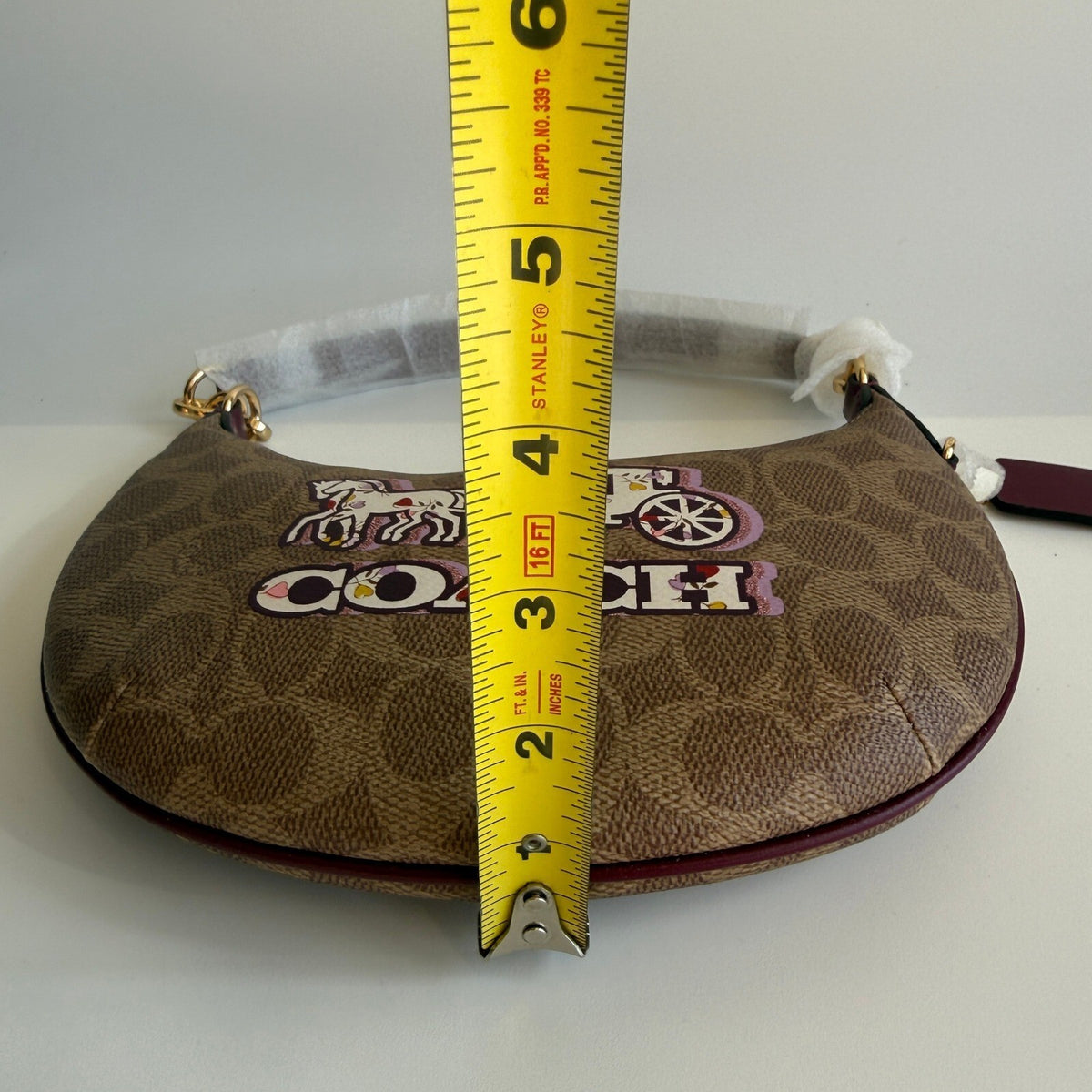 Coach Mini Payton Black Cherry Tan Signature Canvas Hobo Bag CX608