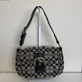 Coach Soho Shoulder Bag Black Gray Jacquard Canvas 11860 Buckle Flap Hobo