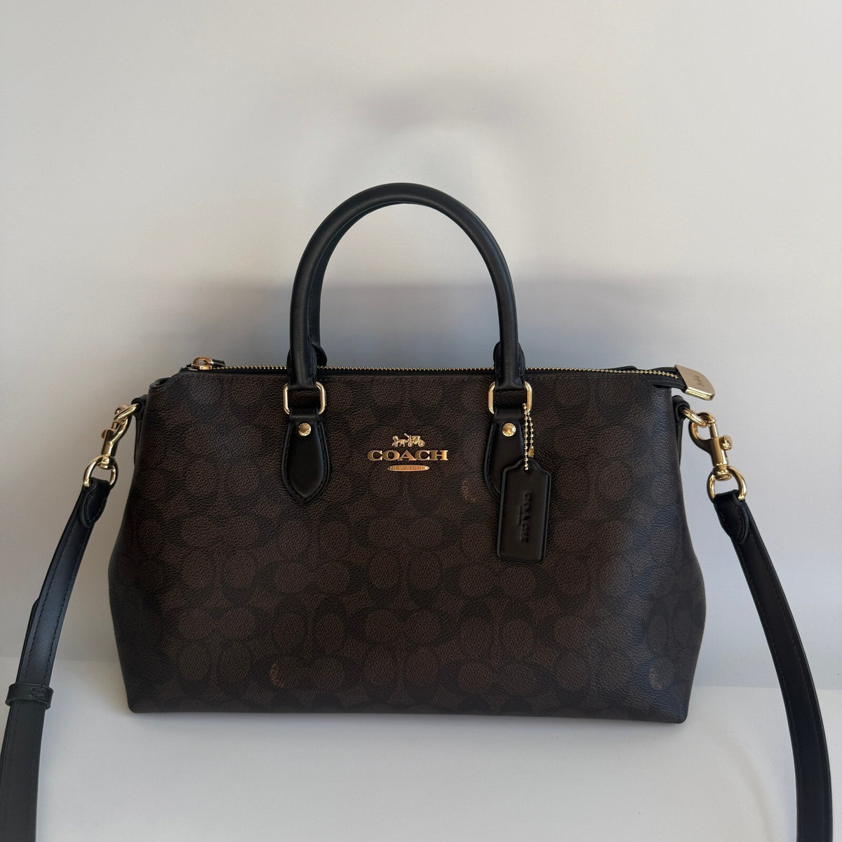 Coach Georgia Satchel Walnut Black Signature Canvas Bag CW422