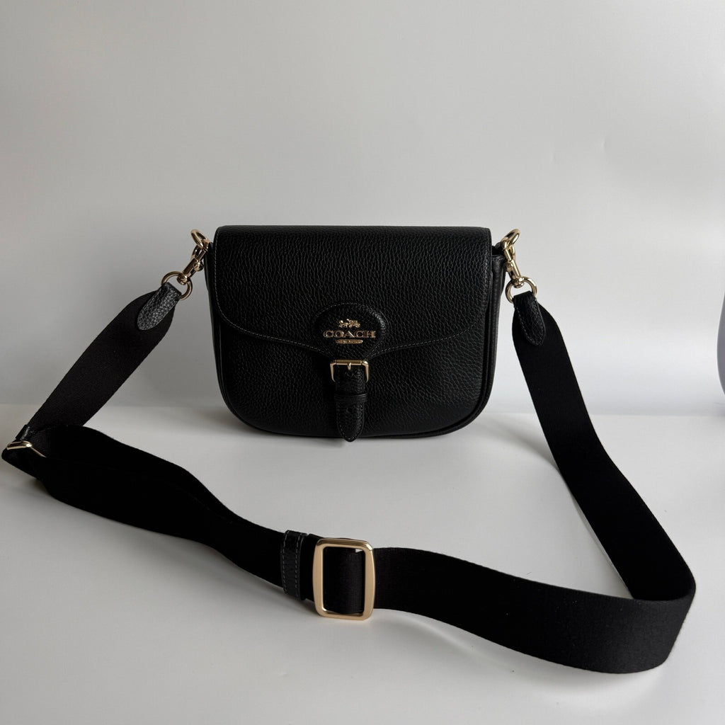 Coach Amelia Saddle Bag Black Soft Pebbled Leather Crossbody CP107