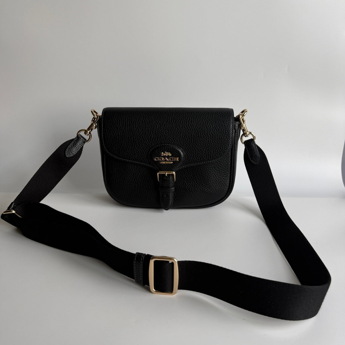 Coach Amelia Saddle Bag Black Soft Pebbled Leather Crossbody CP107