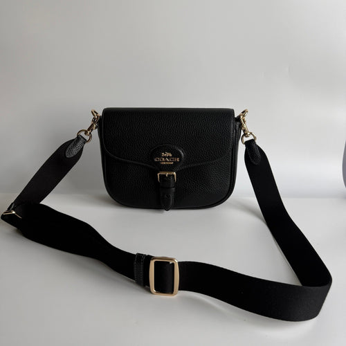 Coach Amelia Saddle Bag Black Soft Pebbled Leather Crossbody CP107