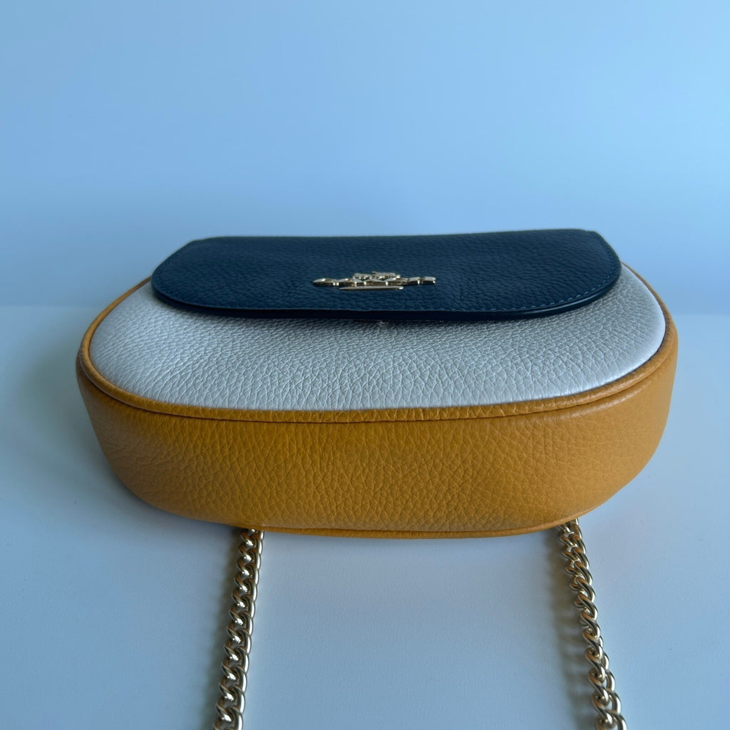 Coach Saddle Belt Bag Yellow Blue White Colorblock Leather Purse C6951