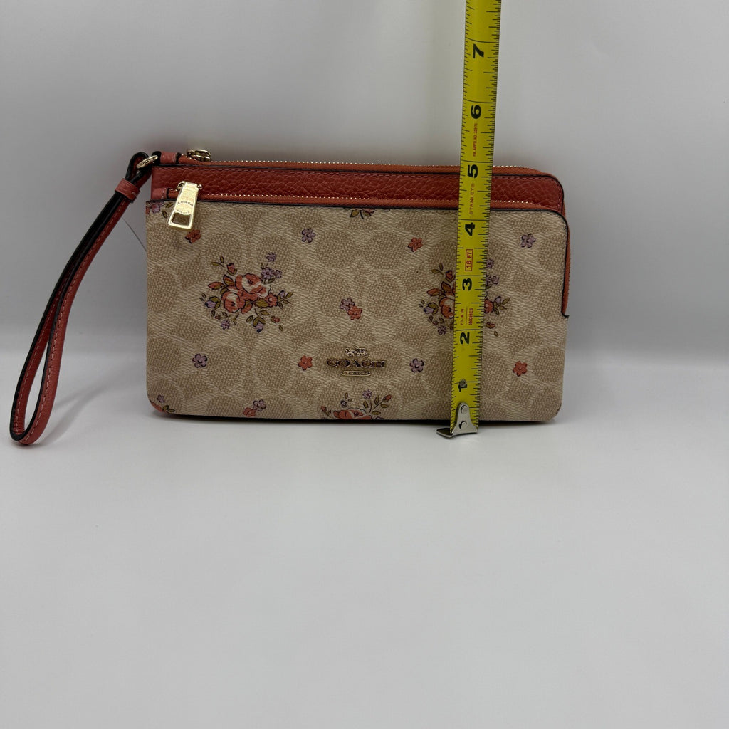 Coach Double Zip Wristlet Wallet Floral Sand Multi Signature Canvas CAY49