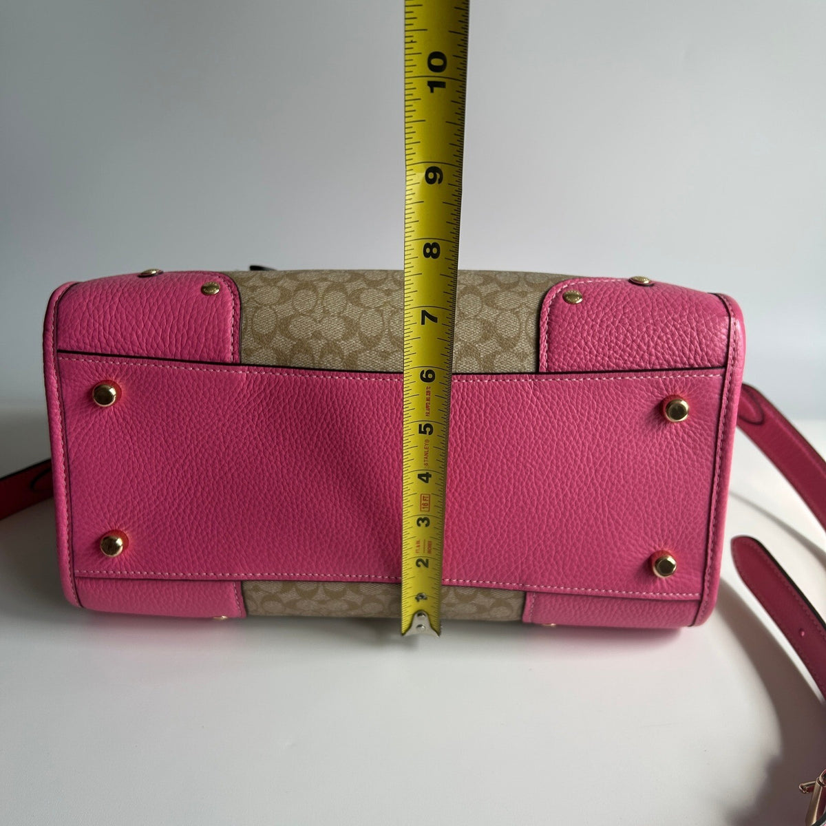 Coach Millie Satchel Light Khaki Petunia Pink Signature Canvas Bag CE637