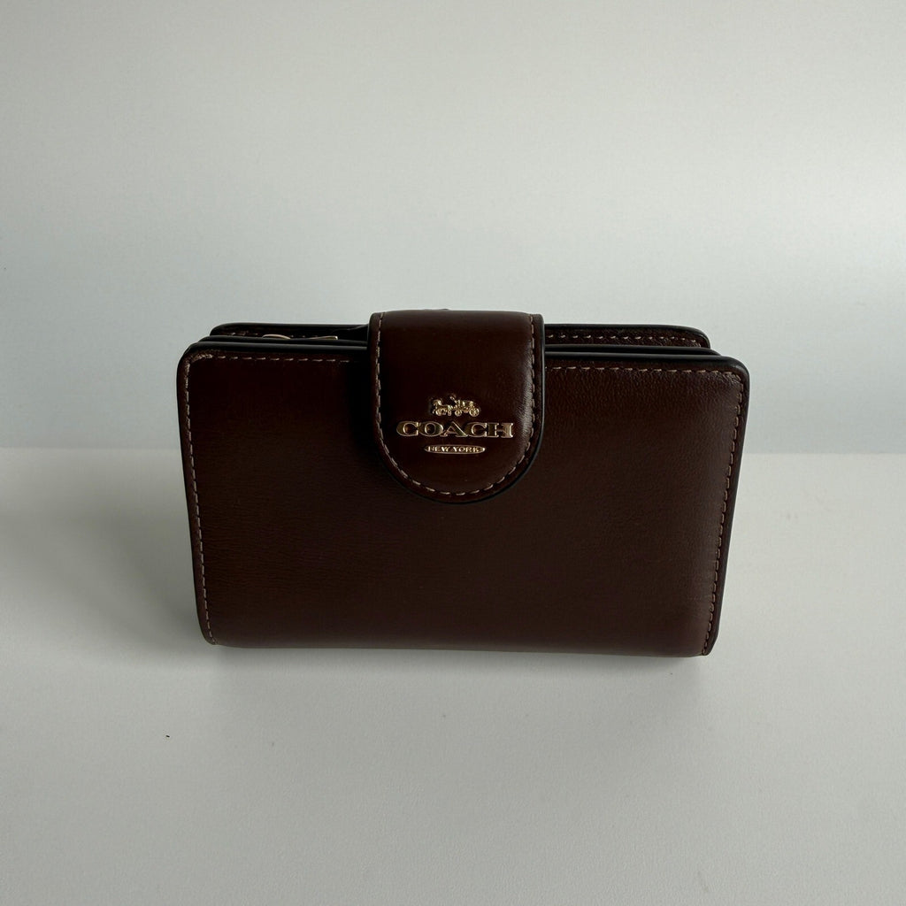 Coach Medium Corner Zip Bifold Wallet Maple Brown Leather CR791