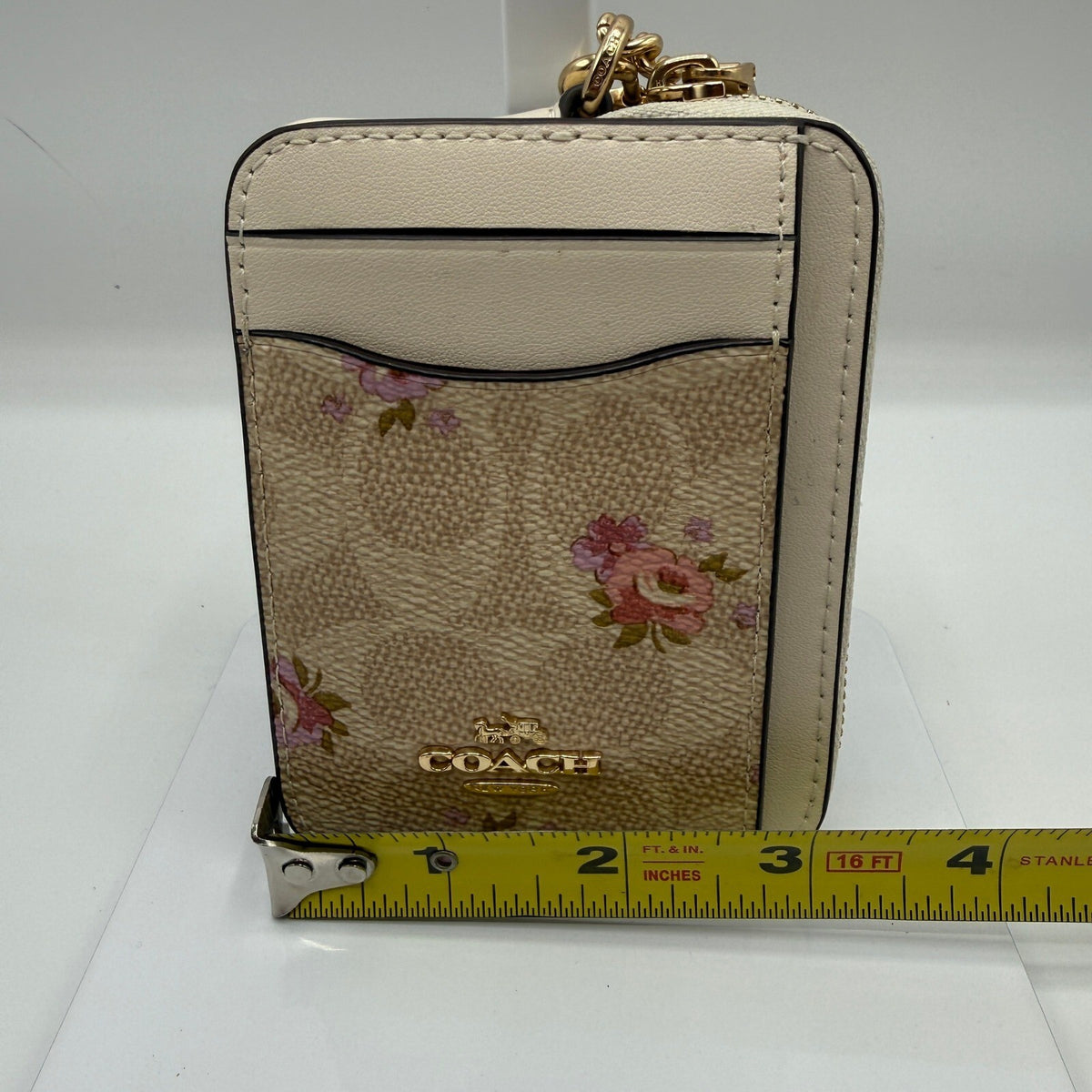 Coach Zip Card Case Signature Canvas Floral Leather Wallet CR971