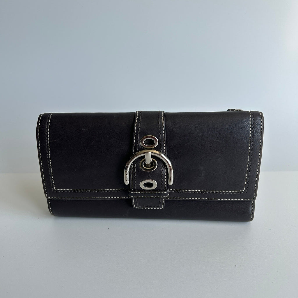Coach Soho Brown Leather Buckle Slim Wallet Vintage Organizer