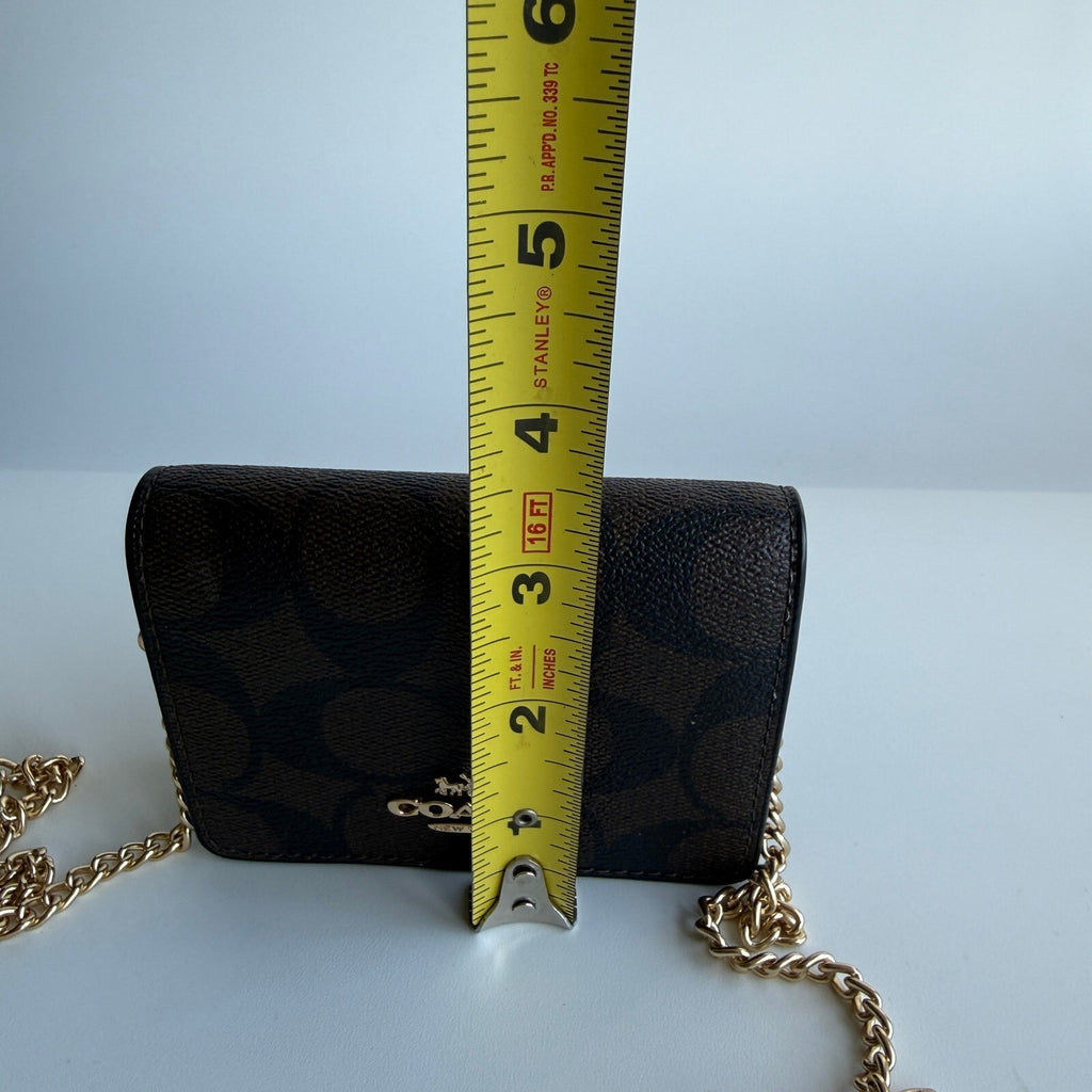 Coach Mini Wallet On A Chain Brown Black Signature Canvas Crossbody C0059