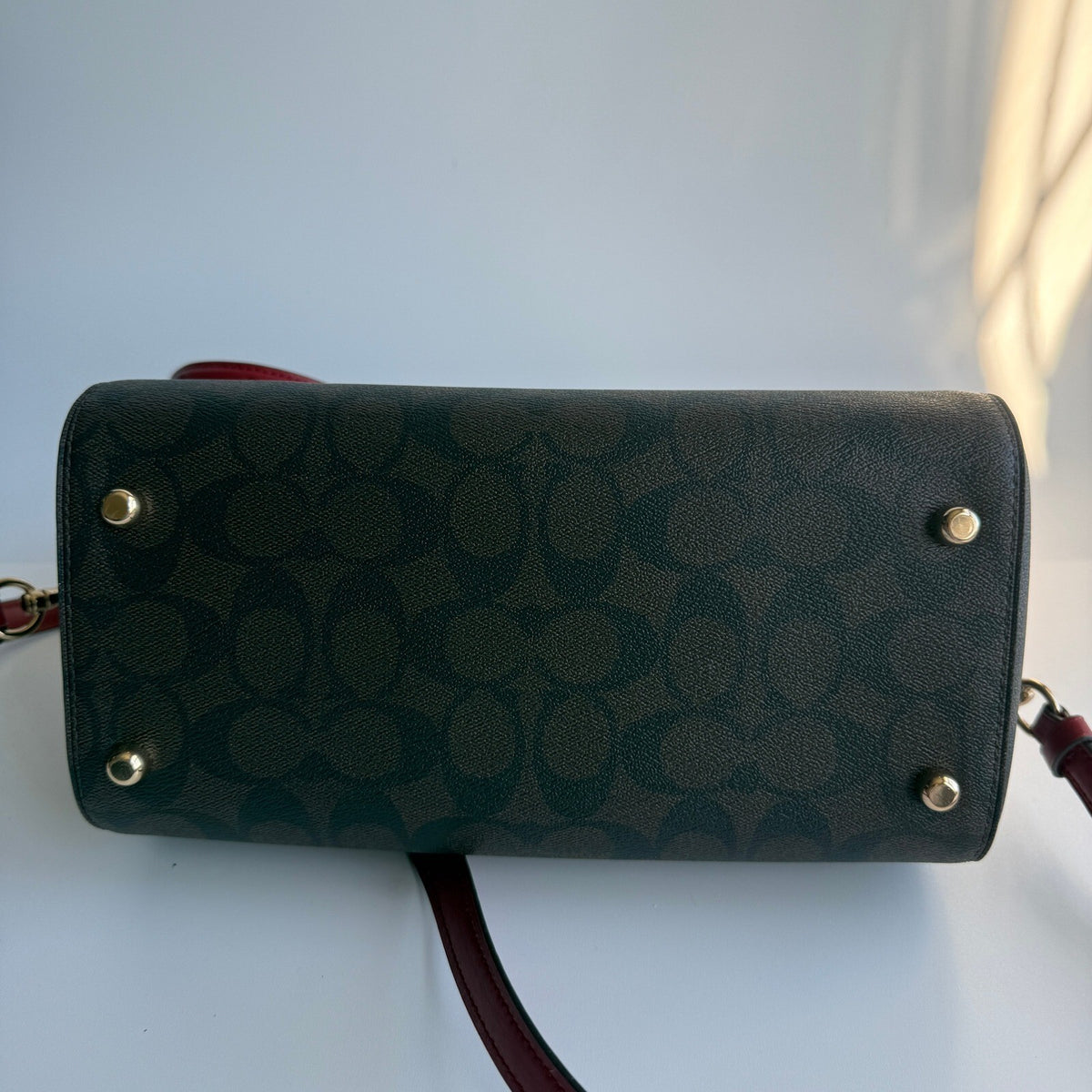Coach Rowan Satchel Brown True Red Signature Canvas Bag F83607