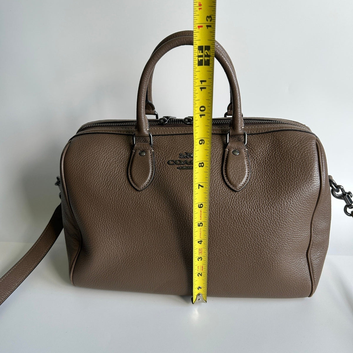 Coach Large Rowan Satchel Dark Stone Pebble Leather Bag CV960