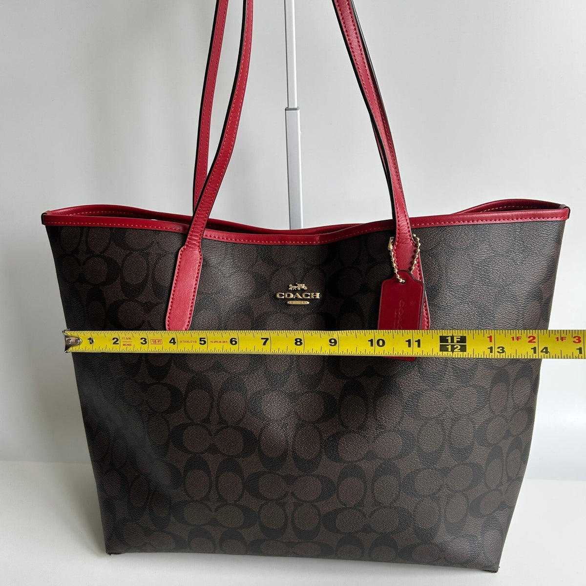 Coach City Tote Brown Red Signature Coated Canvas Bag 5696