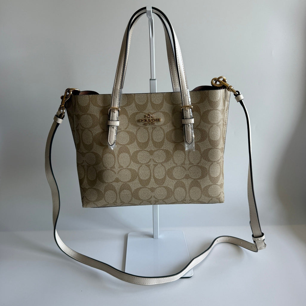 Coach Mollie Tote 25 Khaki Chalk Signature Canvas Leather Bag C4250