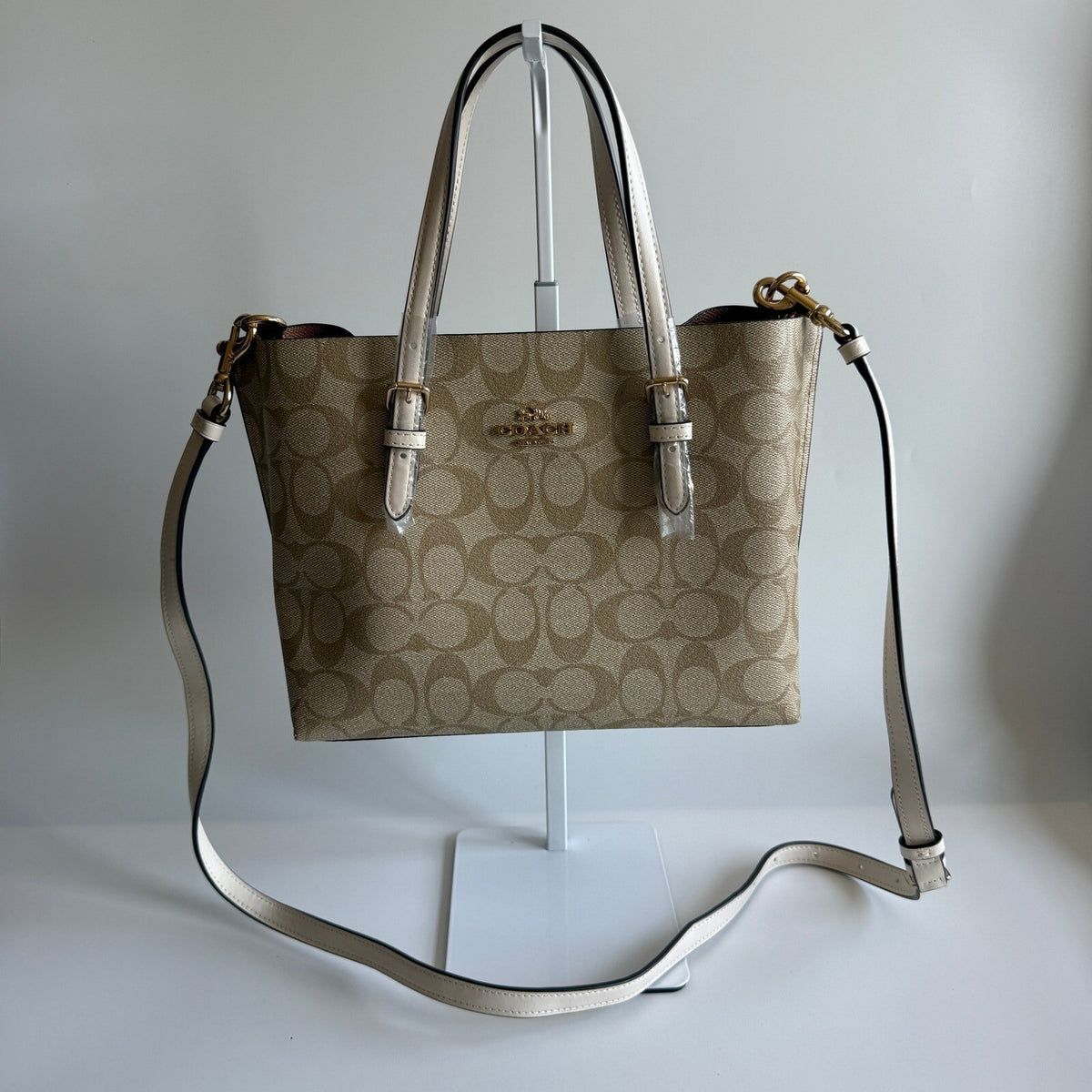 Coach Mollie Tote 25 Khaki Chalk Signature Canvas Leather Bag C4250