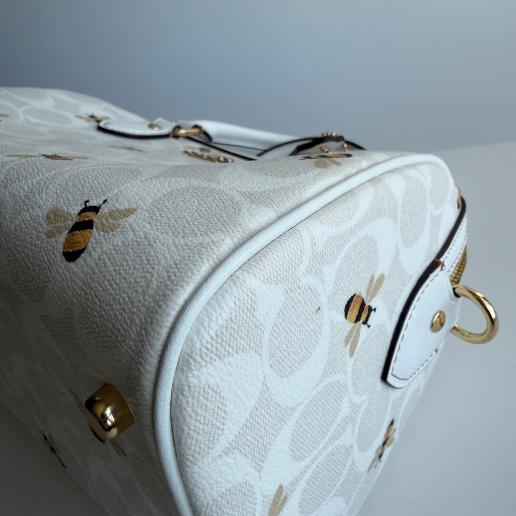 Coach Rowan Satchel Chalk Glacier White Signature Canvas CH516 Bee Print Bag