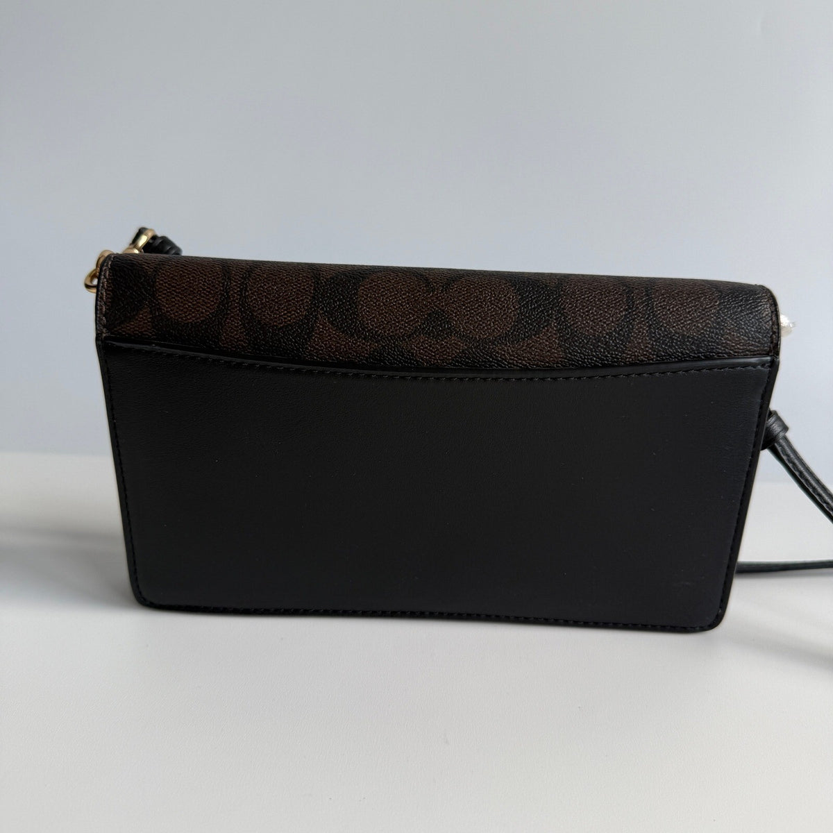 Coach Anna Foldover Crossbody Clutch Brown Black Signature Coated Canvas 3036