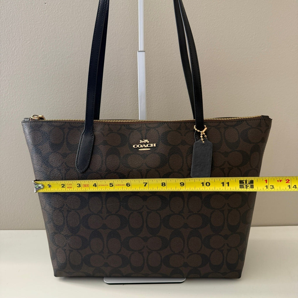 Coach Zip Top Tote Brown Black Signature Canvas Bag 4455