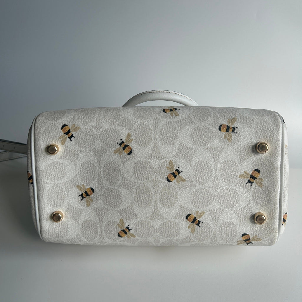Coach Rowan Satchel Glacier White Signature Canvas Bee Print C8591