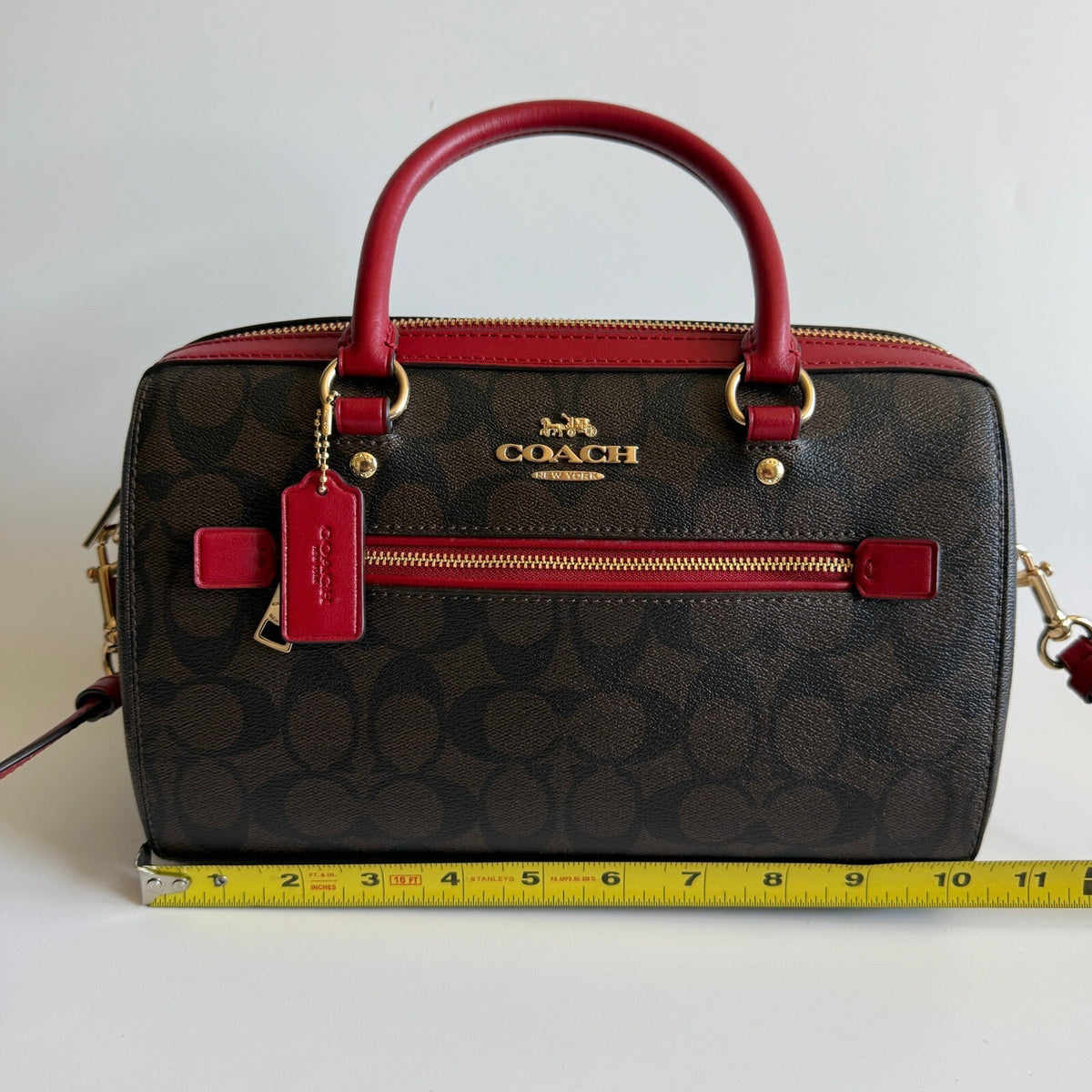 Coach Rowan Satchel Brown True Red Signature Canvas Bag F83607